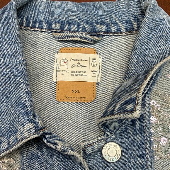 Light Blue Denim Jacket with Silver Sequins and white beading. - Picture 2 of 8